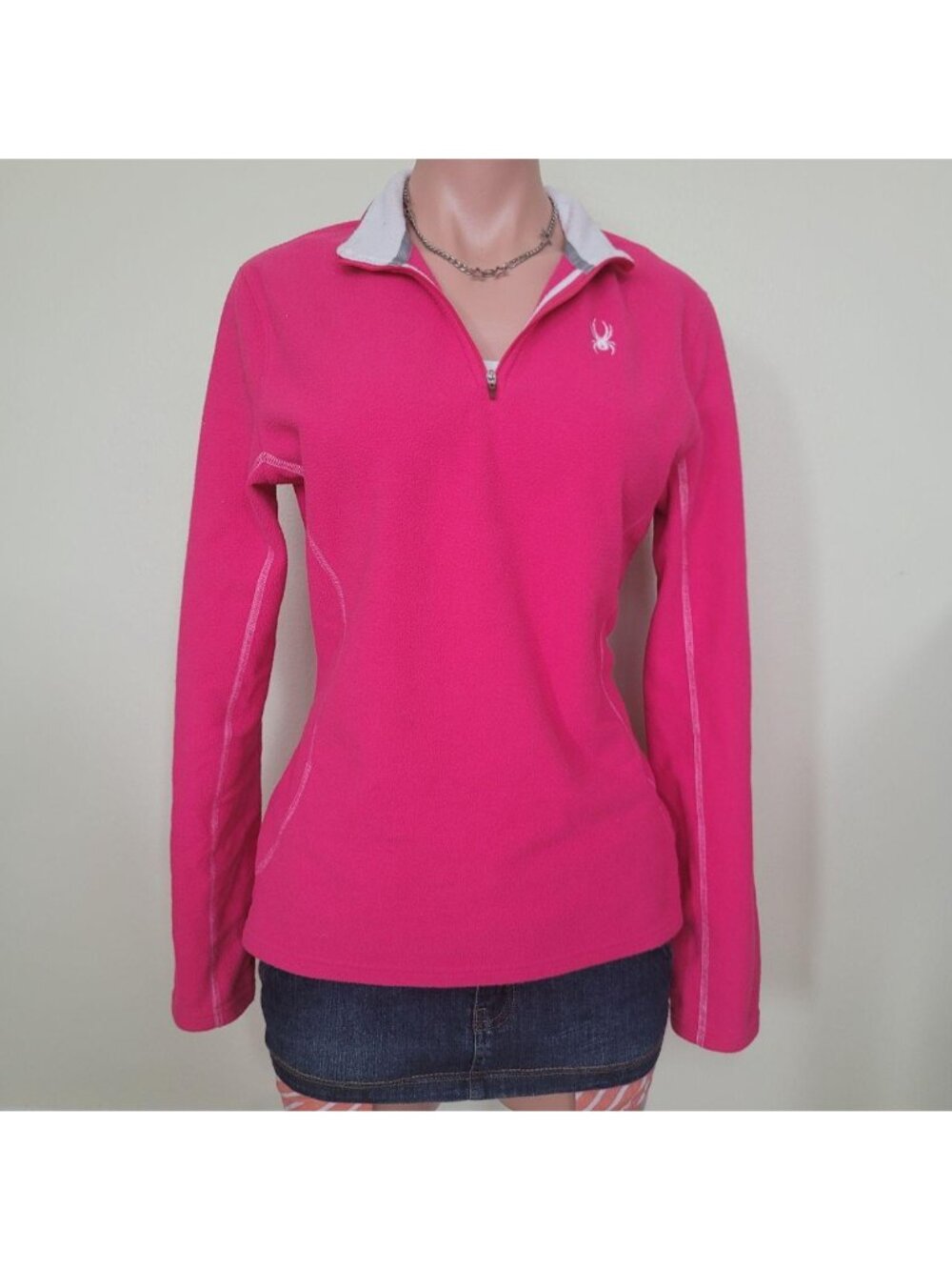Spyder Gorpcore Hot Pink Half-Zip Slim Fit Fleece Jersey (L)